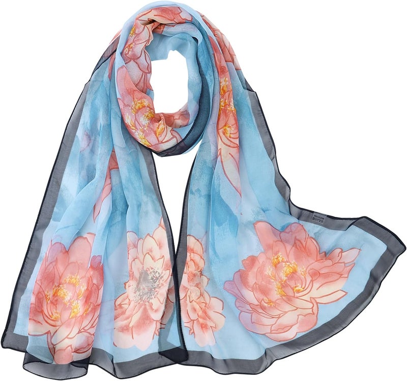 E-Clover Women Soft Floral Print Shawl Chiffon Sheer Scarf - Image 1